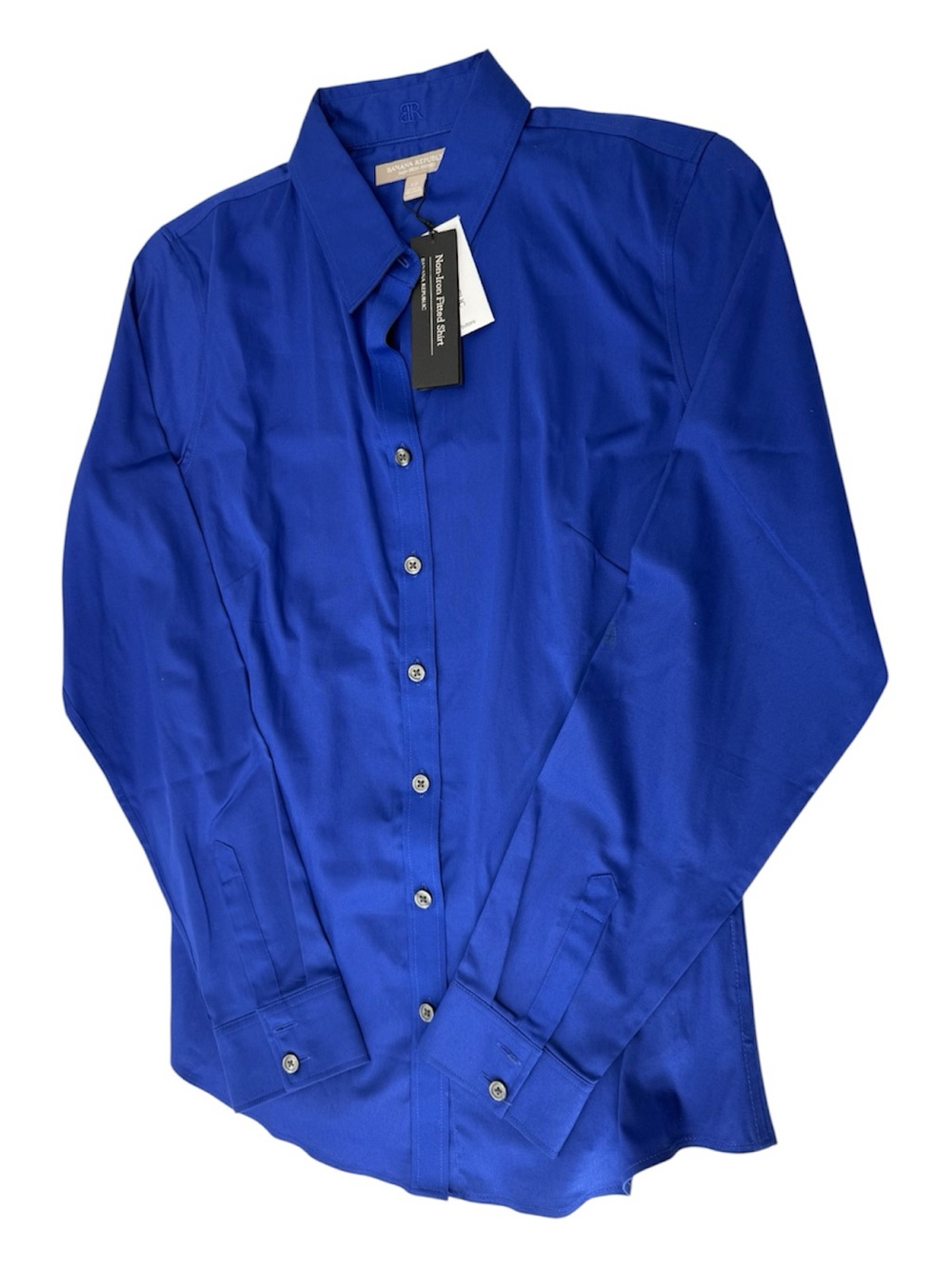 Banana Republic Non Iron Fitted Long Sleeve Satin Royal Blue